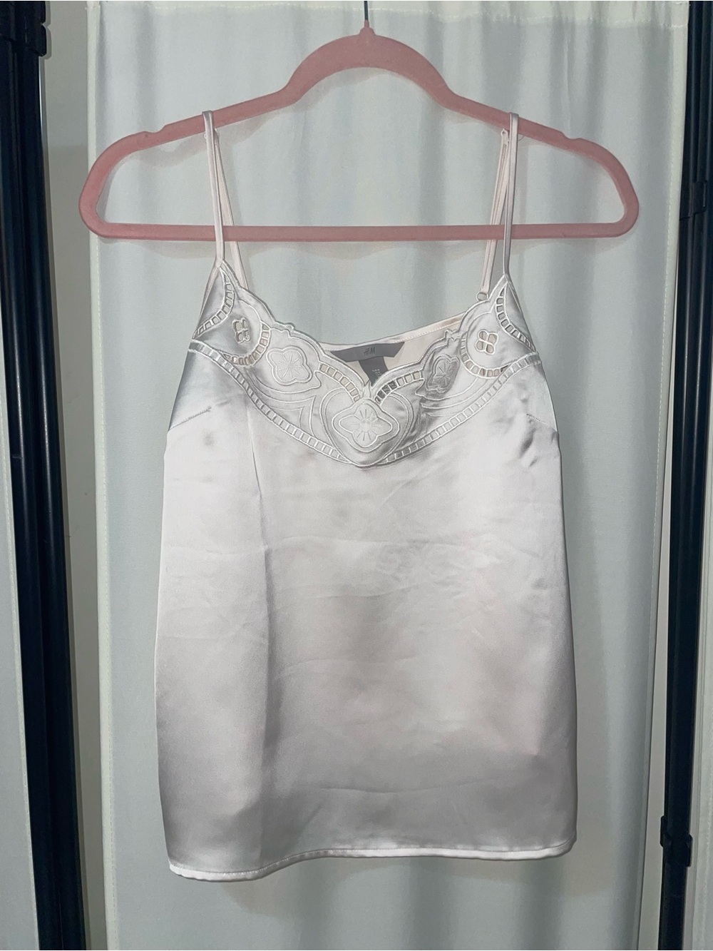 H&M White Satin Lace-Trim Slip Cami